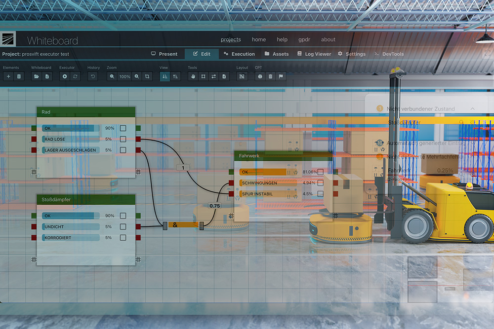 automated guided vehicle working with AGV folklift in warehouse, transfering robot system with logistic business concept, 3d illustration rendering