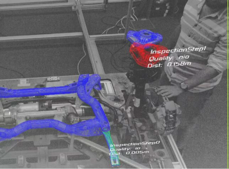 Example of the application of object detection in quality control. The actual position of individual components is detected and compared with the nominal position obtained from the CAD model.